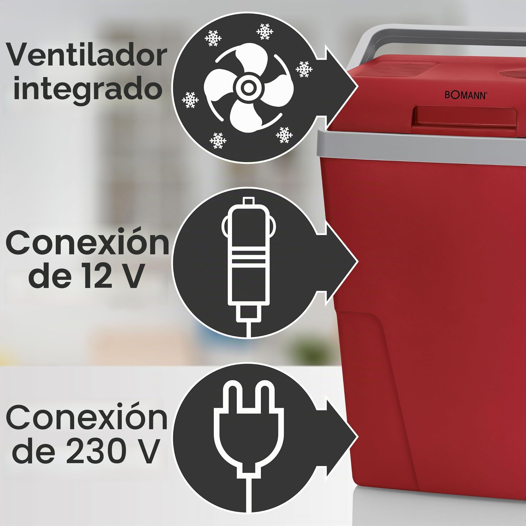 Nevera portátil Bomann® para coche | Carcasa robusta | Nevera eléctrica 12V 230V | Nevera para camping 22L | Nevera portátil para coche | Nevera portátil para coche KB 6011.1 CB Roja