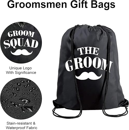 Miniatura 3 de PartyGifts&beyond Paquete de 7 bolsas de regalo para padrinos de boda con cordón para despedida de soltero y boda (barba)