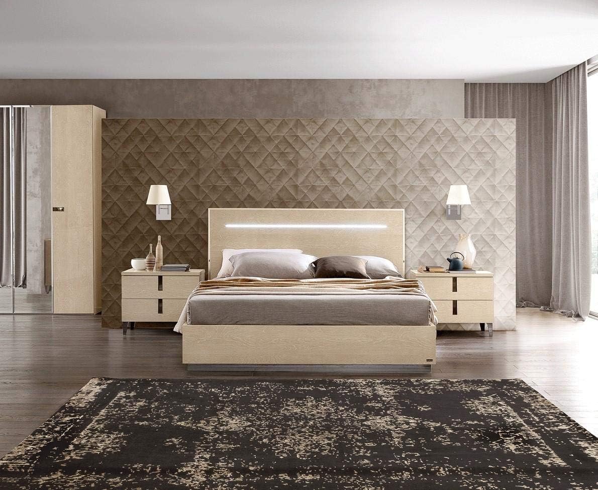 Beige High Gloss Lacquer Finish King Bed & 2 Nightstands Made in Italy Soflex Ambra