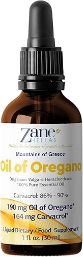 Miniatura 5 de Zane Hellas 190 mg de aceite de orégano-164 mg de carvacrol por porción-4 gotas diarias. Aceite de orégano 100% griego sin diluir. 86% -90%