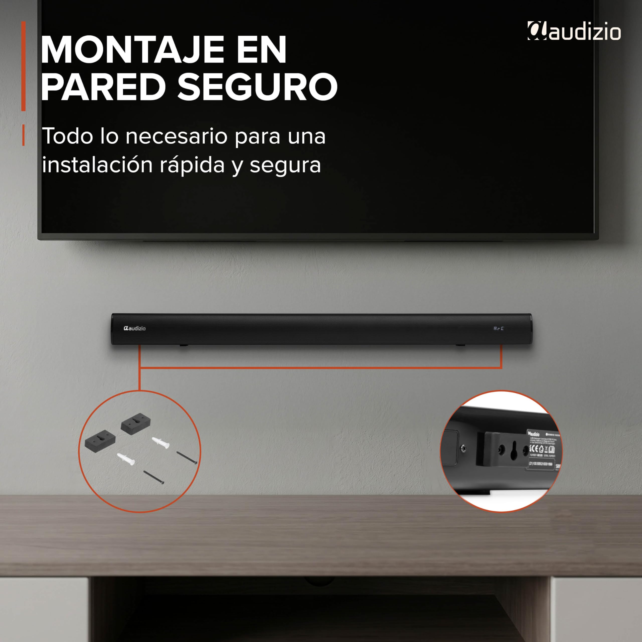 Audizio SB90 – Barra de Sonido para TV 90W con HDMI ARC, Bluetooth 5.3, USB y Entrada óptica, soundbar compacta de 90 cm con Control Remoto y Montaje Pared, Color Negro