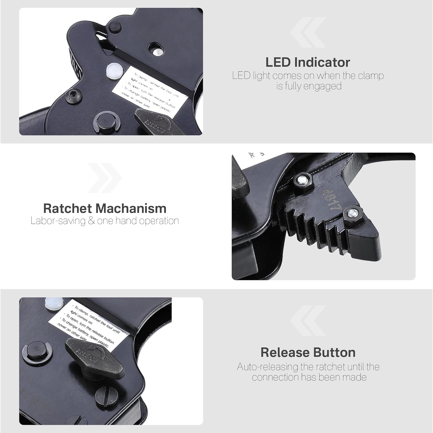 Yescom PEX Ratchet Cinch Clamp Tool for 3/8" 1/2" 5/8" 3/4" 1" Stainless Steel Clamp Rings ASTM F2098 One-handed Ratcheting Crimper