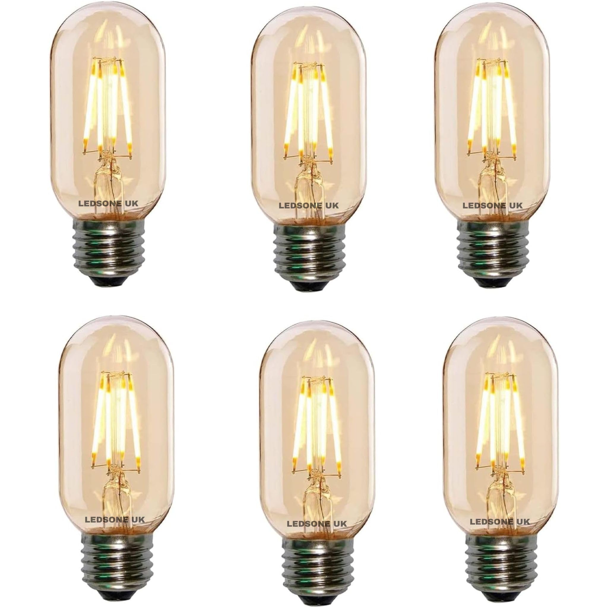 LEDSone Pack 6 | Vintage LED E27 Bulb, Edison Tubular T45 4W (Equvalent 40W) Dimmable LED Filament Screw Warm White 2700K Amber Glass 450 Lumens Energy Saving Bulb for Indoor Lighting Decorative