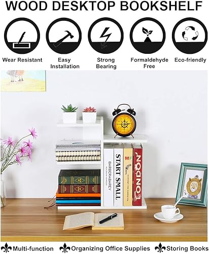 Miniatura 5 de PAG Estante de escritorio de madera, estantería pequeña, suministros de escritorio, organizadores y accesorios, estante de exhibición, decoración de