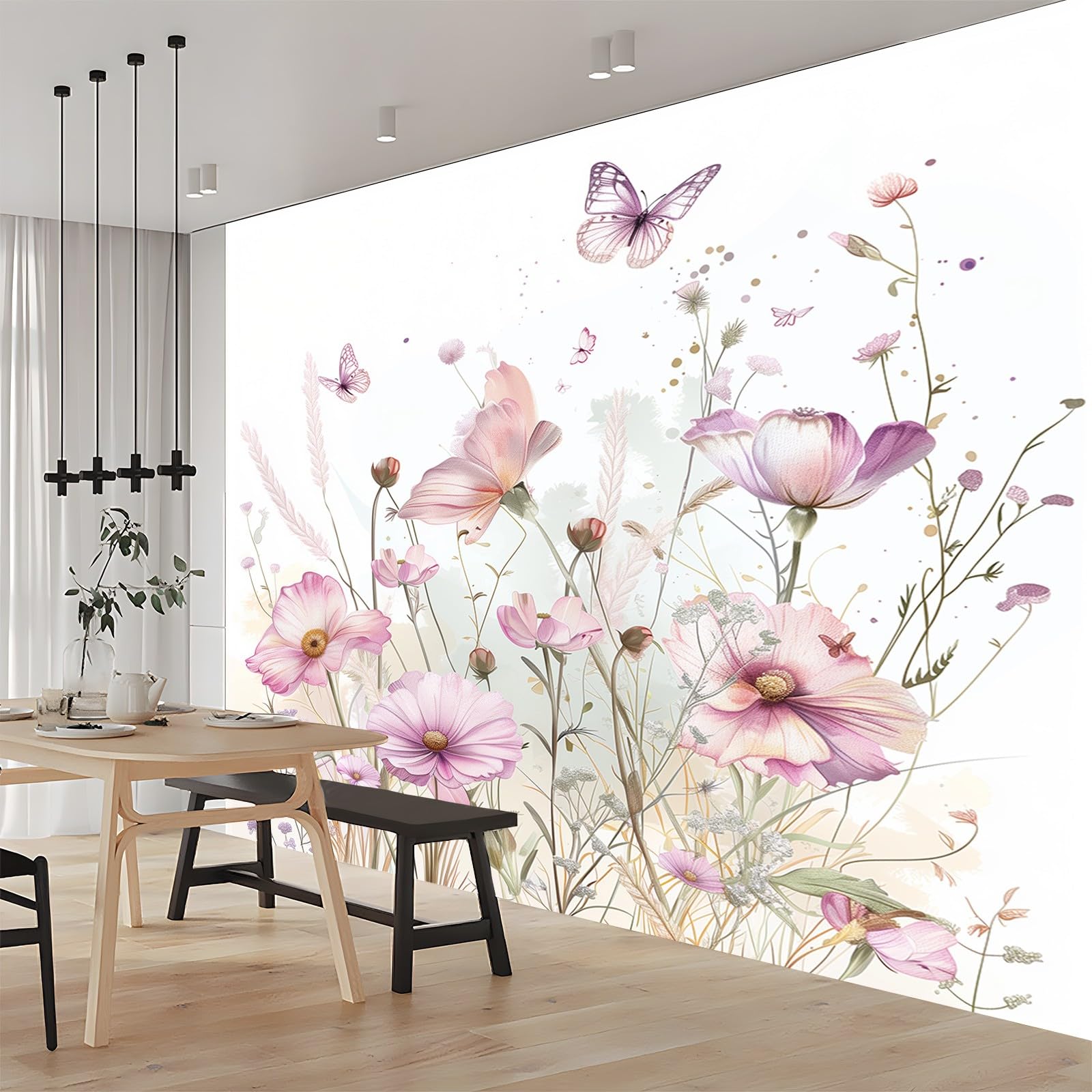 3D papier peint floral papillon violet décoration murale 300x210 cm pour affiche géante chambre