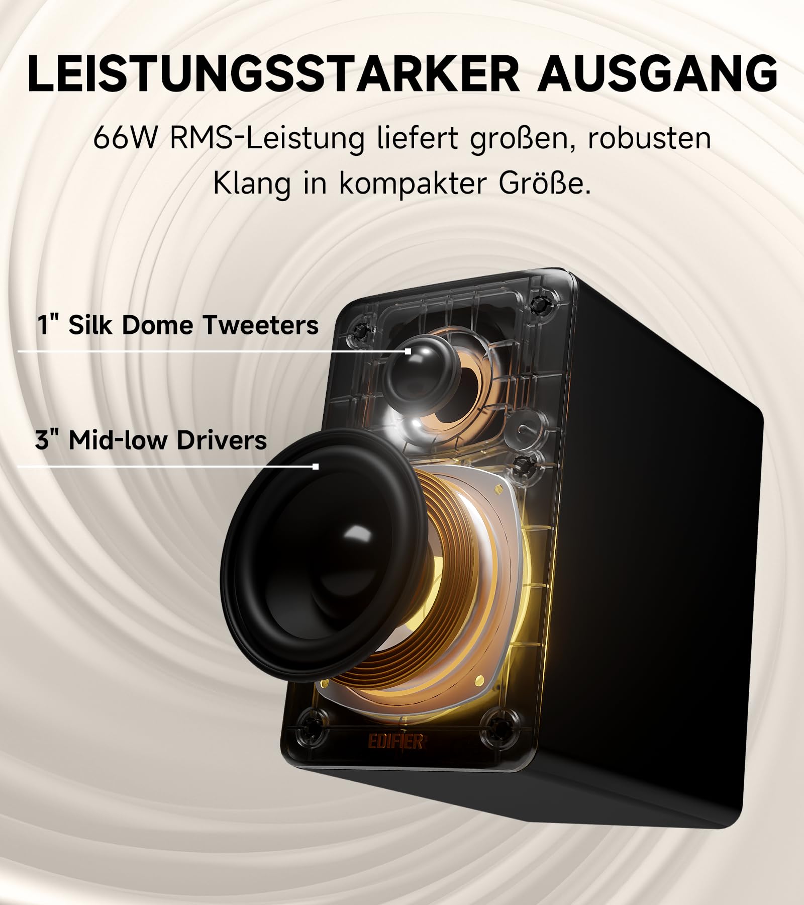Edifier M60 Multimedia-Lautsprecher Bluetooth 5.3, 66W RMS, Hi-Res Audio & Hi-Res Wireless Audio, LDAC, 3" Mittelbass & 1" Hochtöner, USB-C & Aux-Eingänge, Kompakter Desktop Lautsprecher - Schwarz