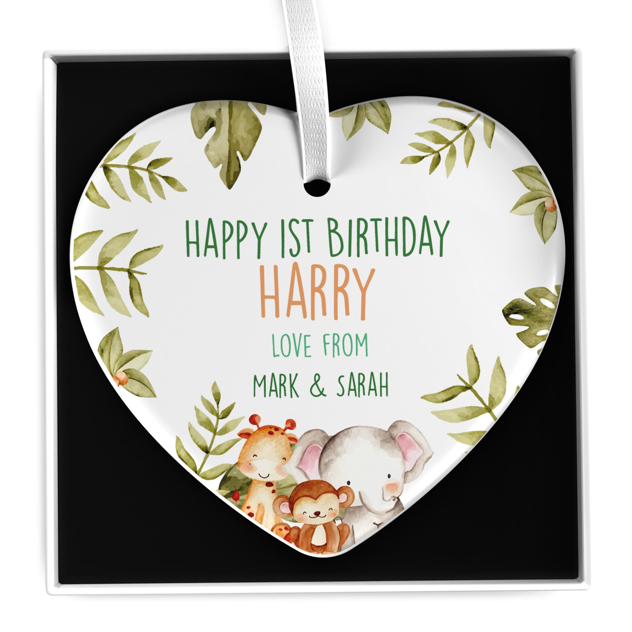 Beecreative Boys 1st Birthday Gifts, Personalised First Birthday Gifts for Boys, Son Grandson Nephew Godson, Jungle Animal Lion Elephant 1st Birthday Present With Gift Box