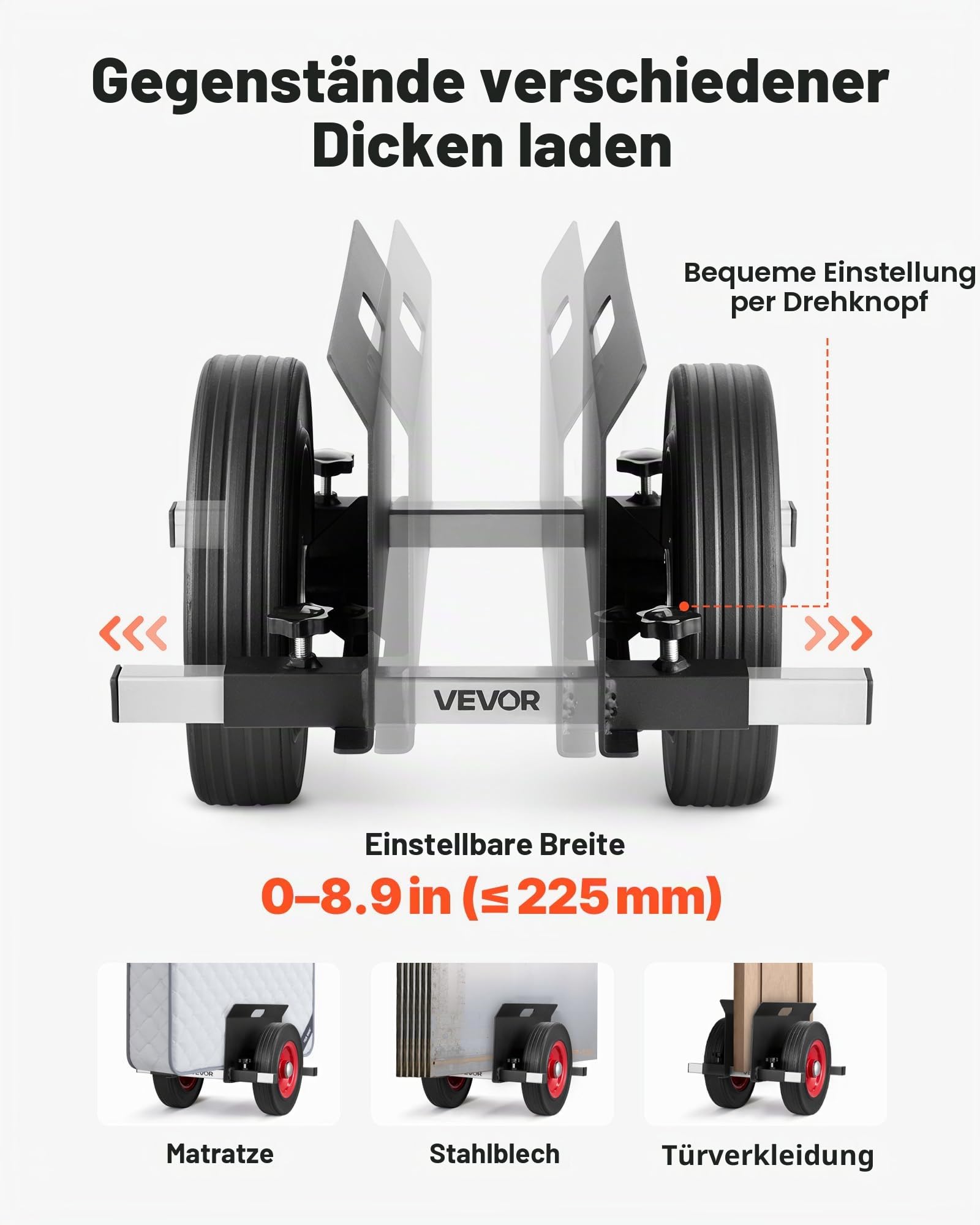 VEVOR Plattenwagen, 453,6 kg, Plattentransporter mit Gummirädern, Plattenroller, Transportwagen, Plattenkarre, Transporthilfe für Stahlplatten, Matratzen, Türen und Trockenbauplatten, Schwarz