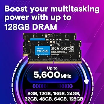 crucial ddr5 ram 128gb kit (2x64gb) 5600mhz sodimm memory for laptop/notebook mini pc (i.e. 5200mhz / 4800mhz) cl46 - ct2k64g56c46s5