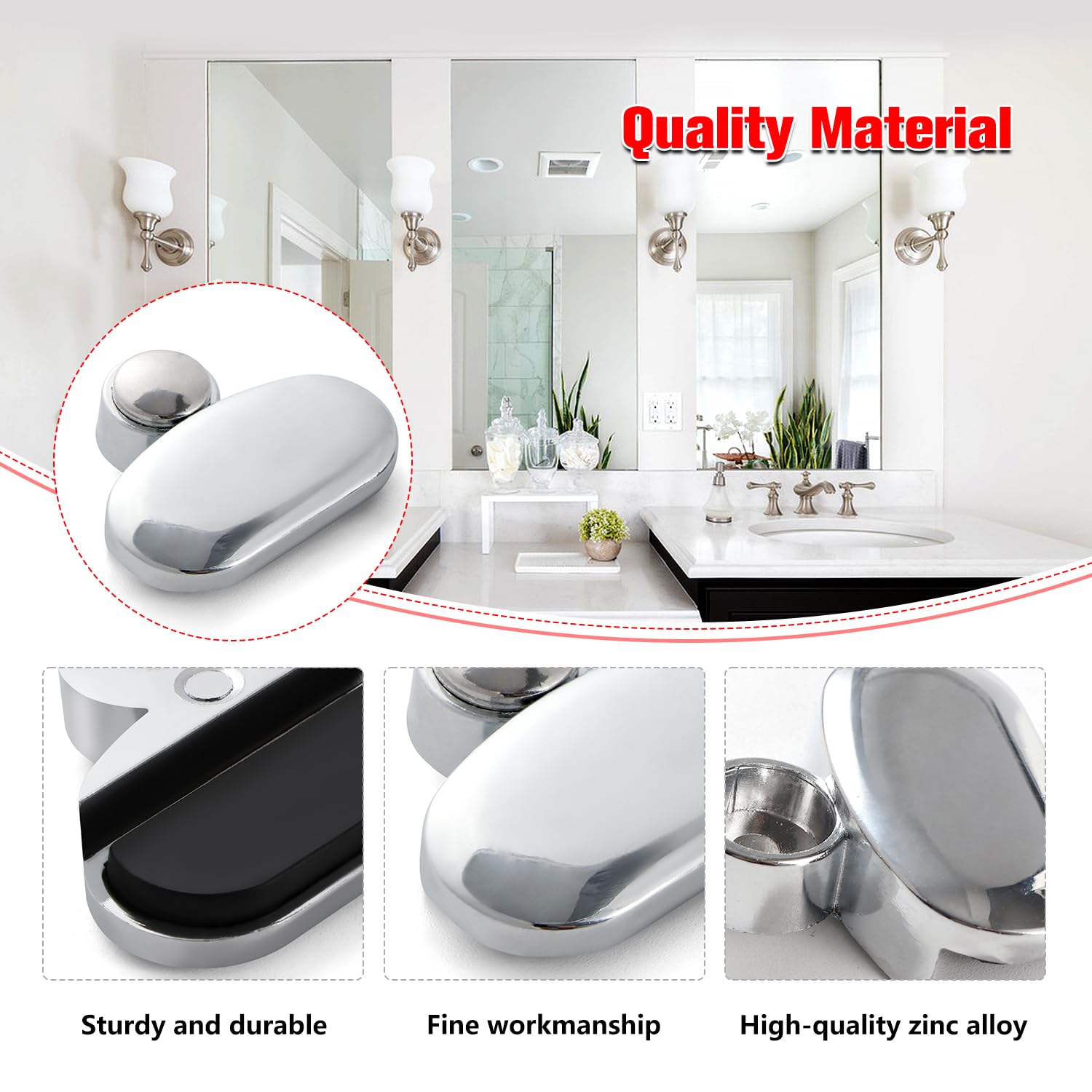 YIXISI 4 PCS 3-5 mm Mirror Clips Oval Glass Clamp, Zinc Alloy Glass Clip, Bathroom Mirror Clips, with Plugs and Screws - Image 3