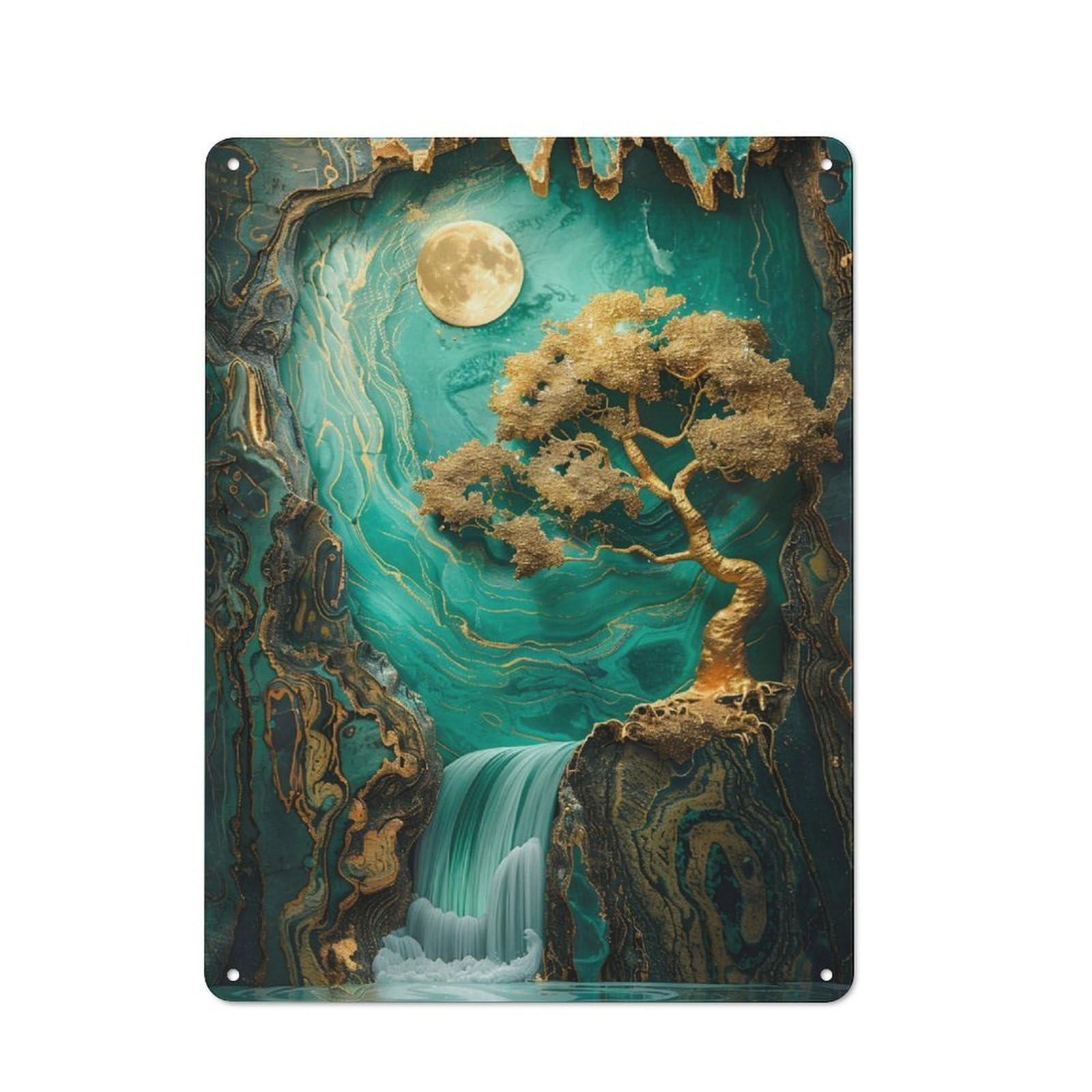 Junmoney Golden Tree In The Cave Retro Metal Sign 40X30cm Featuring For Bar Or Restaurant, For Bar Decor Enthusiasts