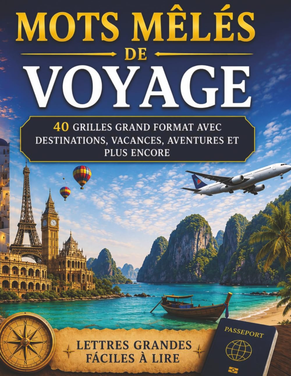 MOTS MÊLÉS VOYAGE: 40 GRILLES GRAND FORMAT — Destinations • Vacances • Aventures • Croisières • Escapades • Culture • Détente