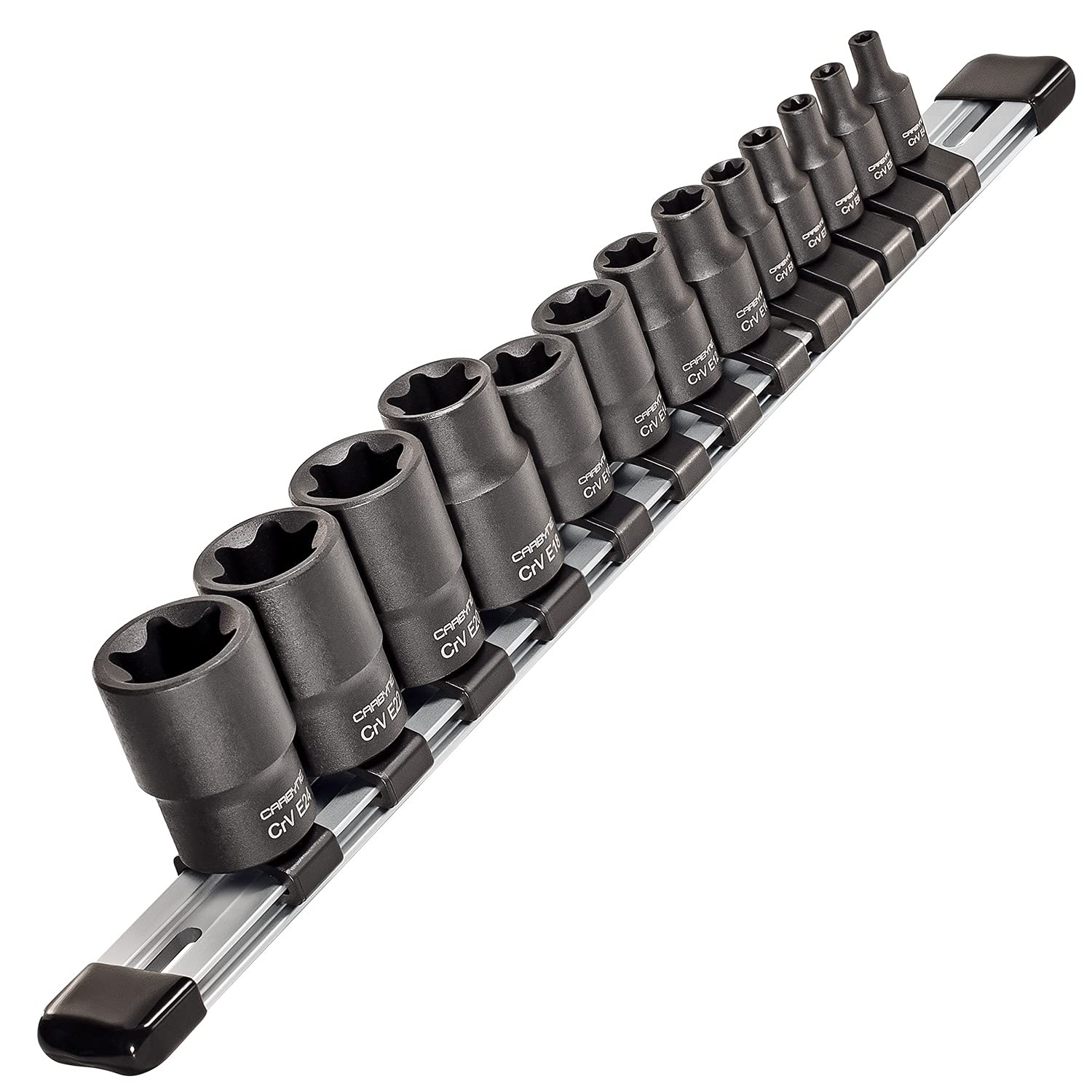 CARBYNE Juego de llaves Torx externas de 13 unidades, E4 a E24 | Acero cromo vanadio, 1/4", 3/8" y 1/2"