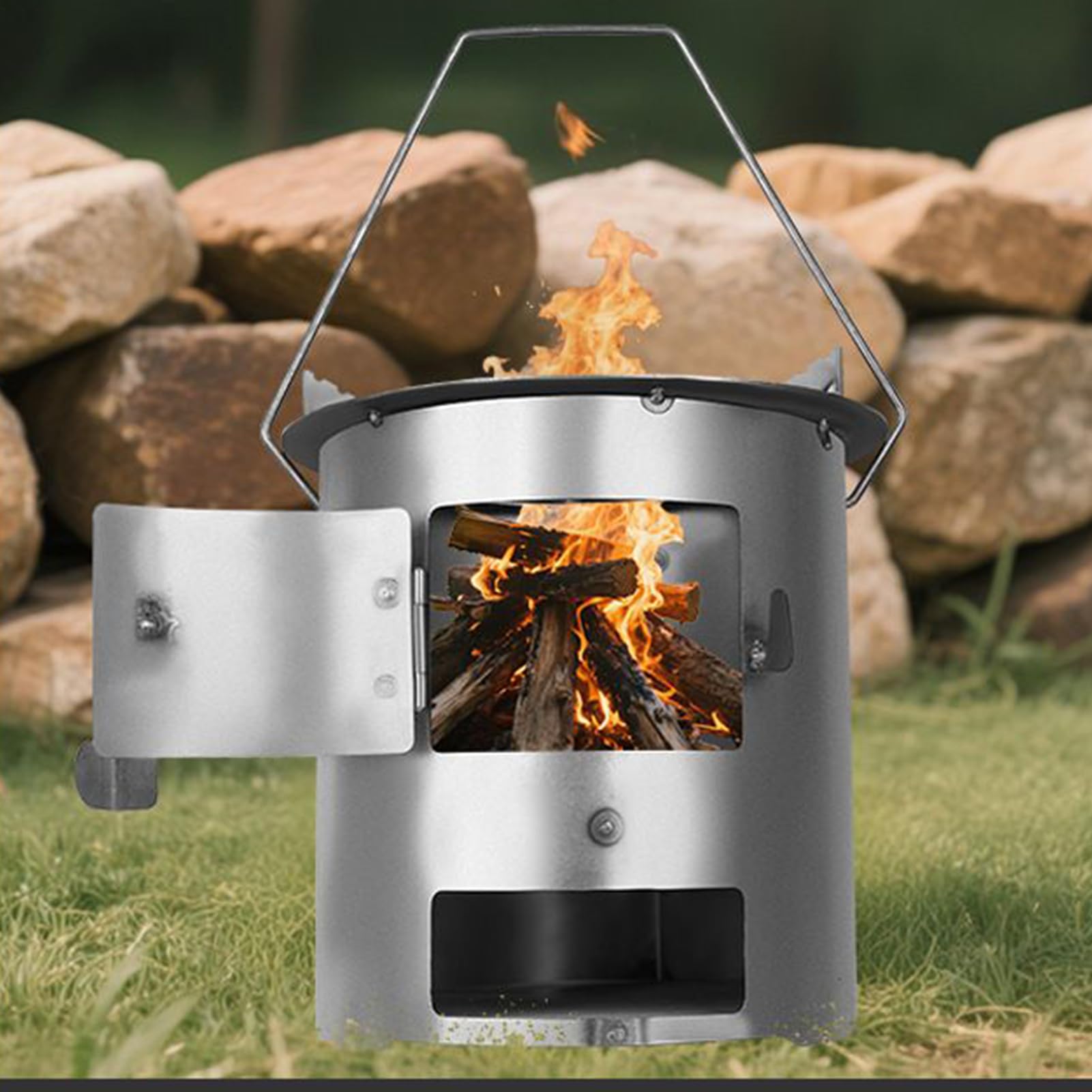 Réchaud à Bois pour Camping,Chauffage - Réchaud de Randonnée avec Poignée,pour Randonnée Jardin Terrasse Pique-nique Activités de Plein Air