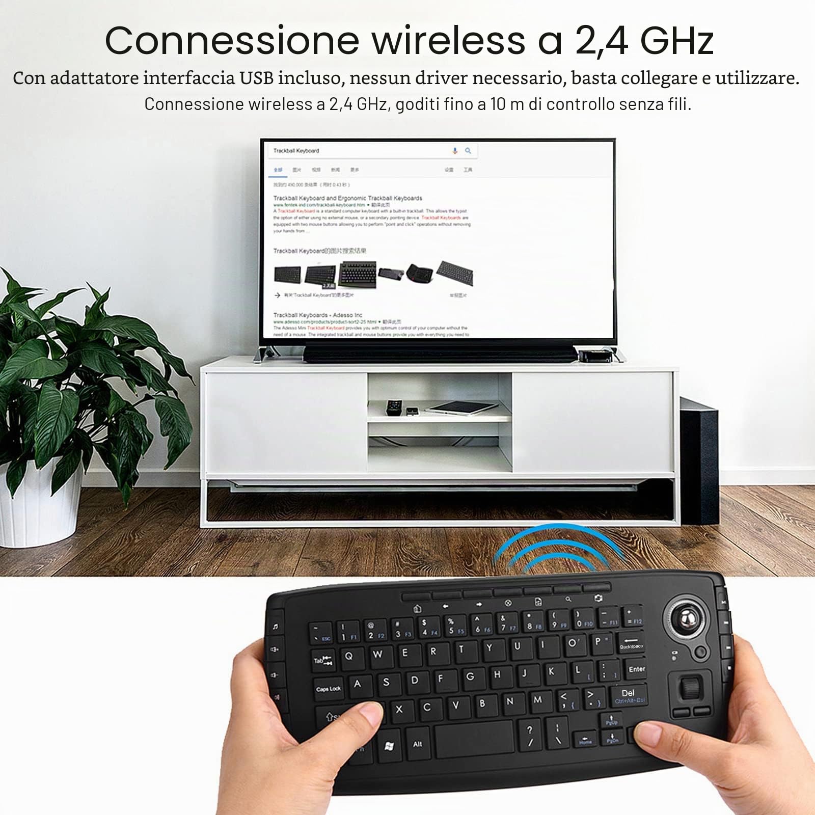 docooler E30 Tastiera Wireless 2,4 GHz con Telecomando per Rotellina di Scorrimento Mouse Trackball per Android TV Box Smart TV PC Notebook