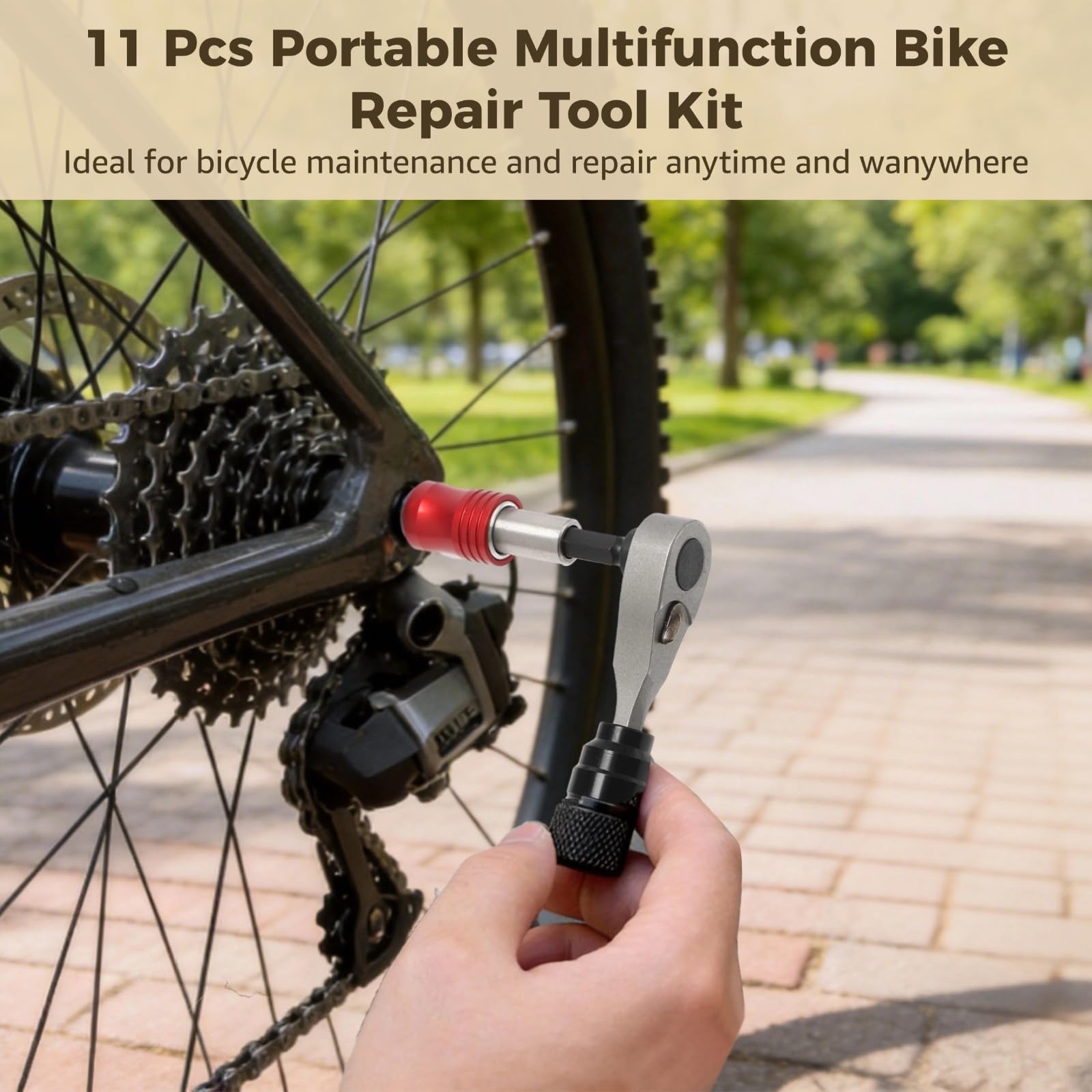 11-teiliges Fahrradreparaturset, Multifunktions-Werkzeugset mit Mini-Pumpe, Ratschen-Schlüssel, 10 Bits und stabilen Reifenhebern, Tasche für Pannen unterwegs und Reparaturen zu Hause