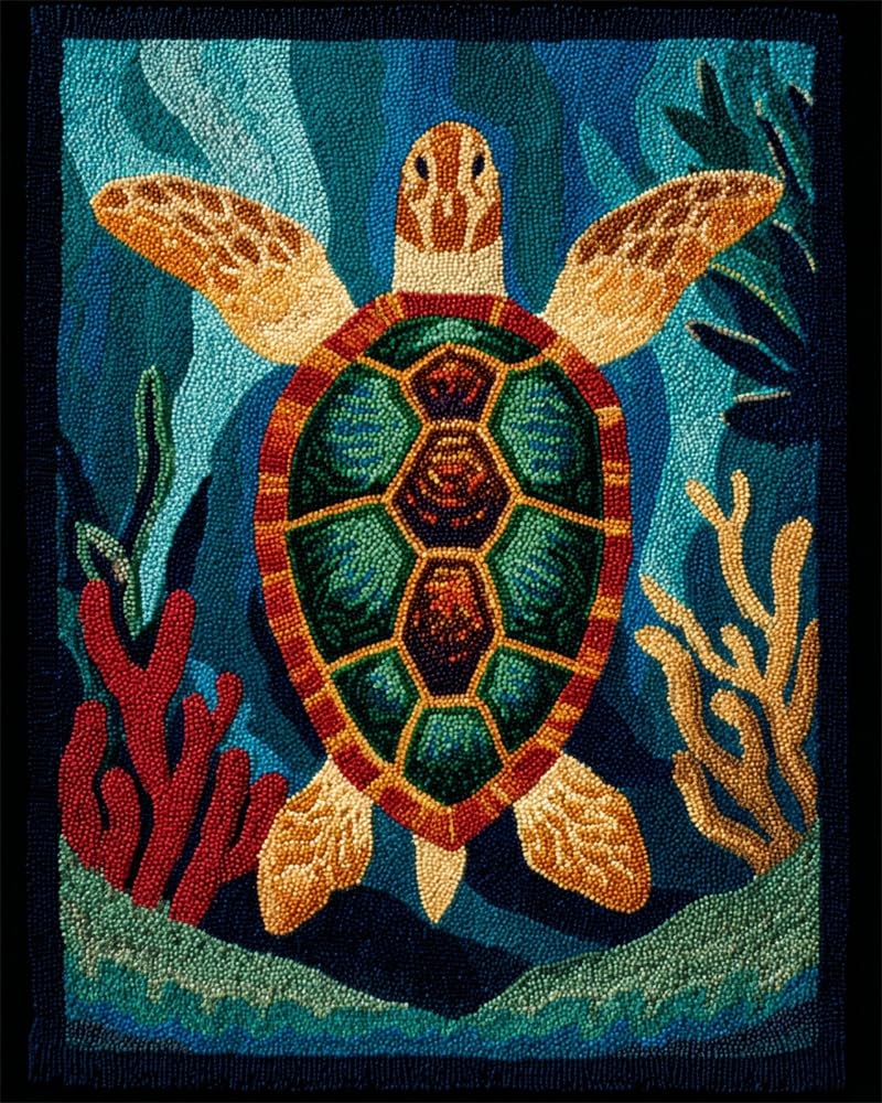 FWRTYCB Latch Hook Kits Rug Making Crafts,Sea Turtle 20X15Inch Latch Hook Rug Kit Tapestry Rug Making Kits Carpet Making Crochet Kits for Adults Beginners, Home Decor