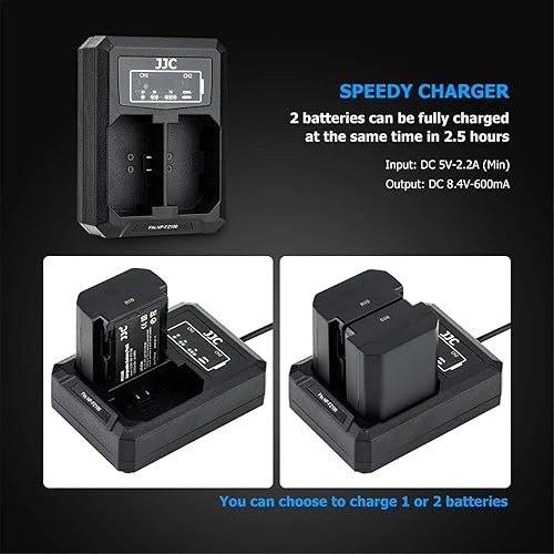 Miniatura 4 de Cargador USB dual para batería Sony NP-FZ100, cable USB integrado + cable de extensión de 15.7 in, compatible con Sony A9 III II ZV-E10II ZV-E1 A7R