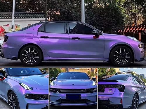 ASENDIWAY Papel de vinilo camaleón gris brillante para encantar, rollo de envoltura de automóvil morado, cambio de color, calcomanía de liberación