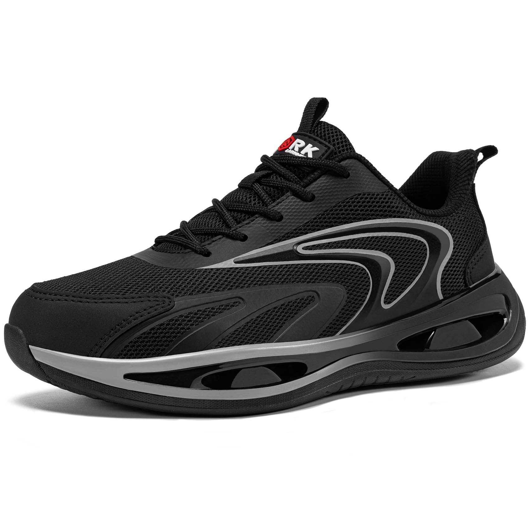 LARNMERN Zapatos de Seguridad Mujer Zapatillas de Seguridad Amortiguación Ligeros Comodidad Transpirabilidad Moda Zapatos de Trabajo(Negro Gris,36EU)