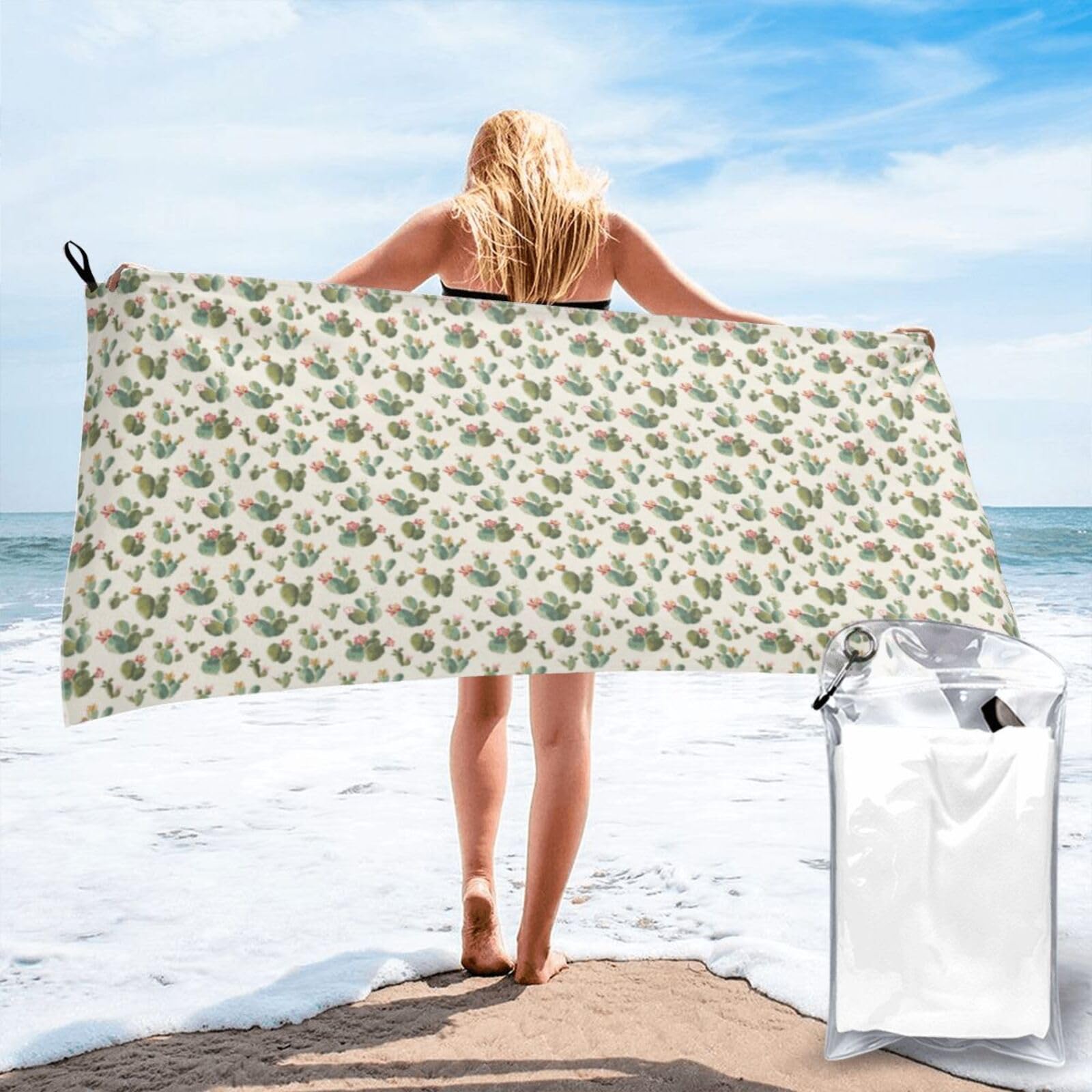 AYYQWE Cute Cactus Print Lightweight Towel For Men Women Travel Beach Camping Hiking Yoga Swimming Sports