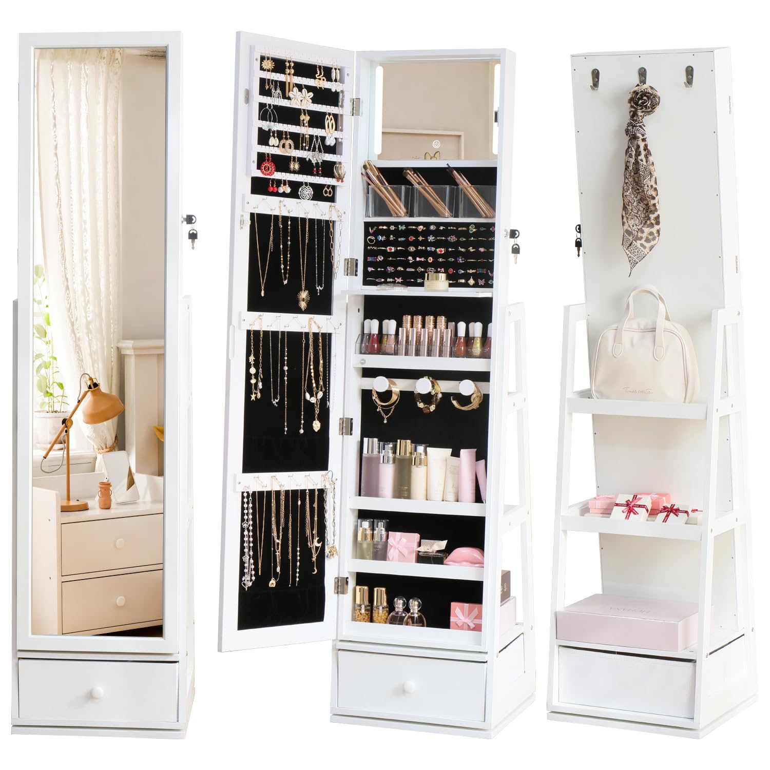 Amazon.com: MASMIRE Rotatable Full Length Mirror Jewelry Cabinet