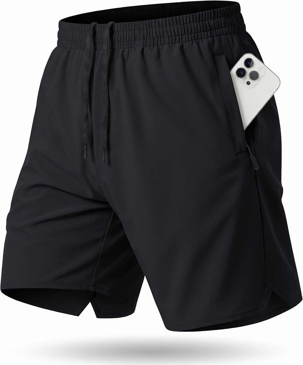 TACVASEN Men's Athletic Workout Shorts with Zipper Pockets 7" Gym Running | Quick Dry, Lightweight Breathable, 4-Way Stretch, Elastic Waist with Drawstring, Active for Casual Basketball Tennis Hiking