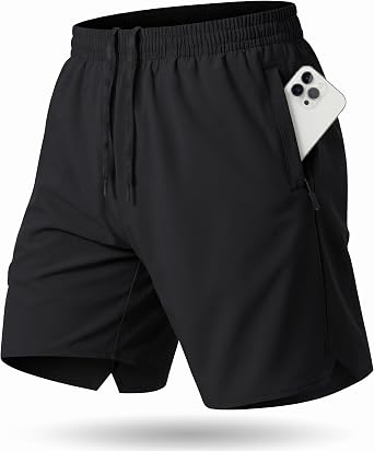 TACVASEN Mens Athletic Workout Shorts with Zipper Pockets 7" Quick Dry Gym Running Shorts Summer Casual Hiking