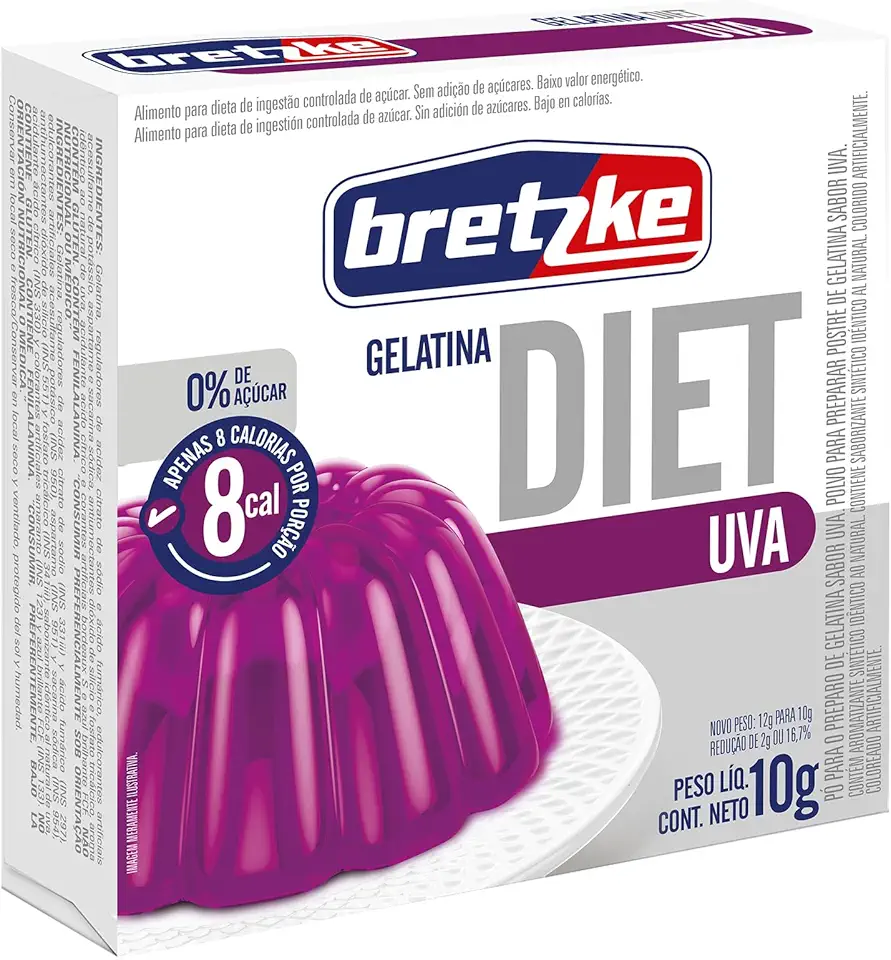 Bretzke – Gelatina Diet em Pó Sabor Uva 10g | Zero Açúcar | Sobremesa Leve e Refrescante | Preparo Rápido com Água