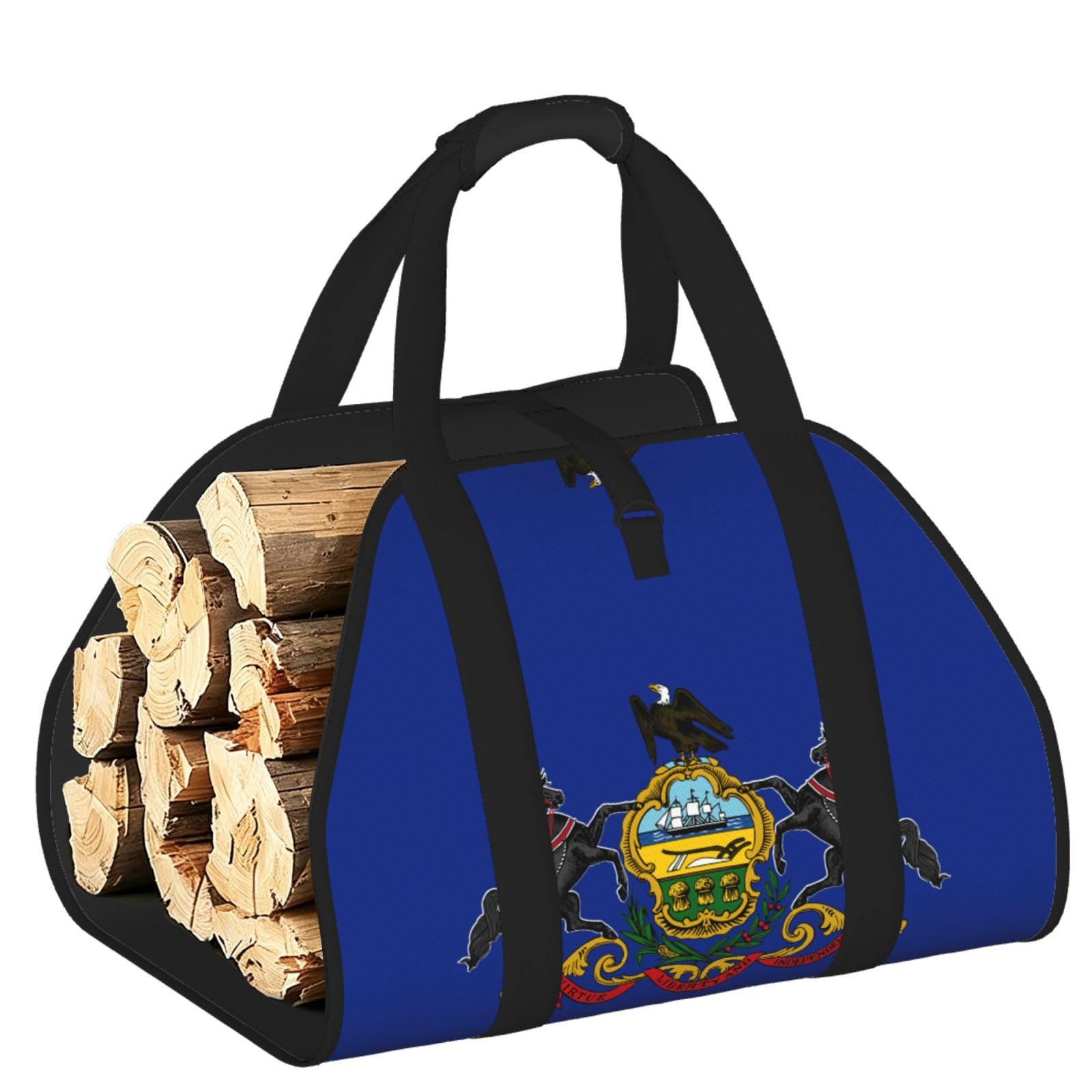 Pennsylvania State Flag Printed Firewood Log Carrier, Large Tote Bag with Reinforced Handles for Camping Fireplace Home