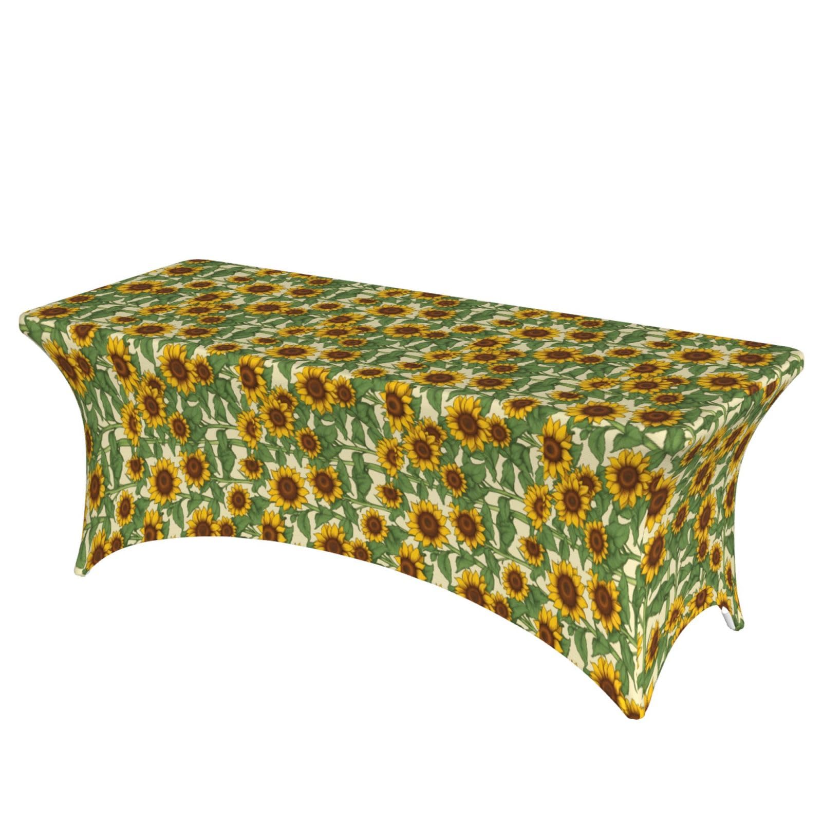 AYYQWE Sunflower Print Elastic Rectangular Tablecloth For Banquet Outdoor Picnics Office Table Cover