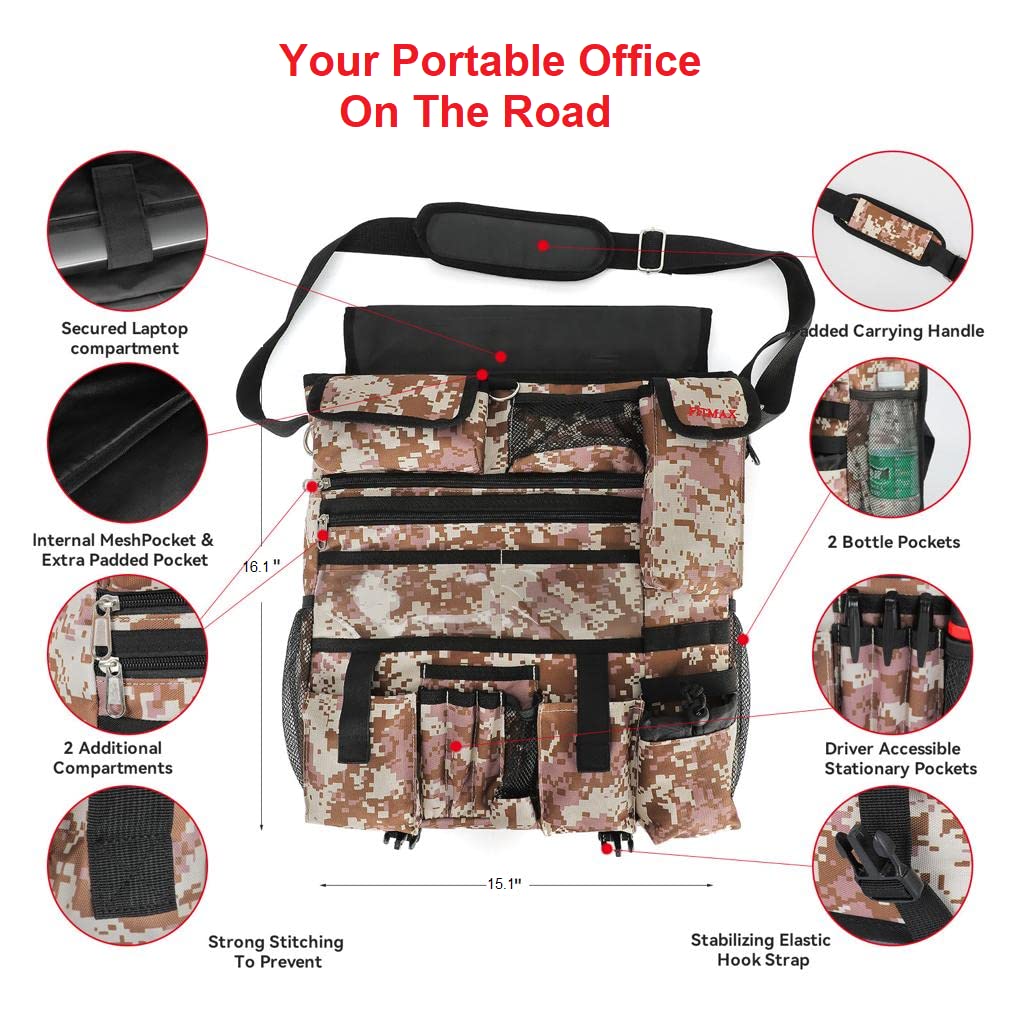 MENZOKE Organizer Auto Da Sedile | Borsa Appendibile Con Custodia Laptop 17" | Impermeabile Per Polizia Camion Ufficio Mobile