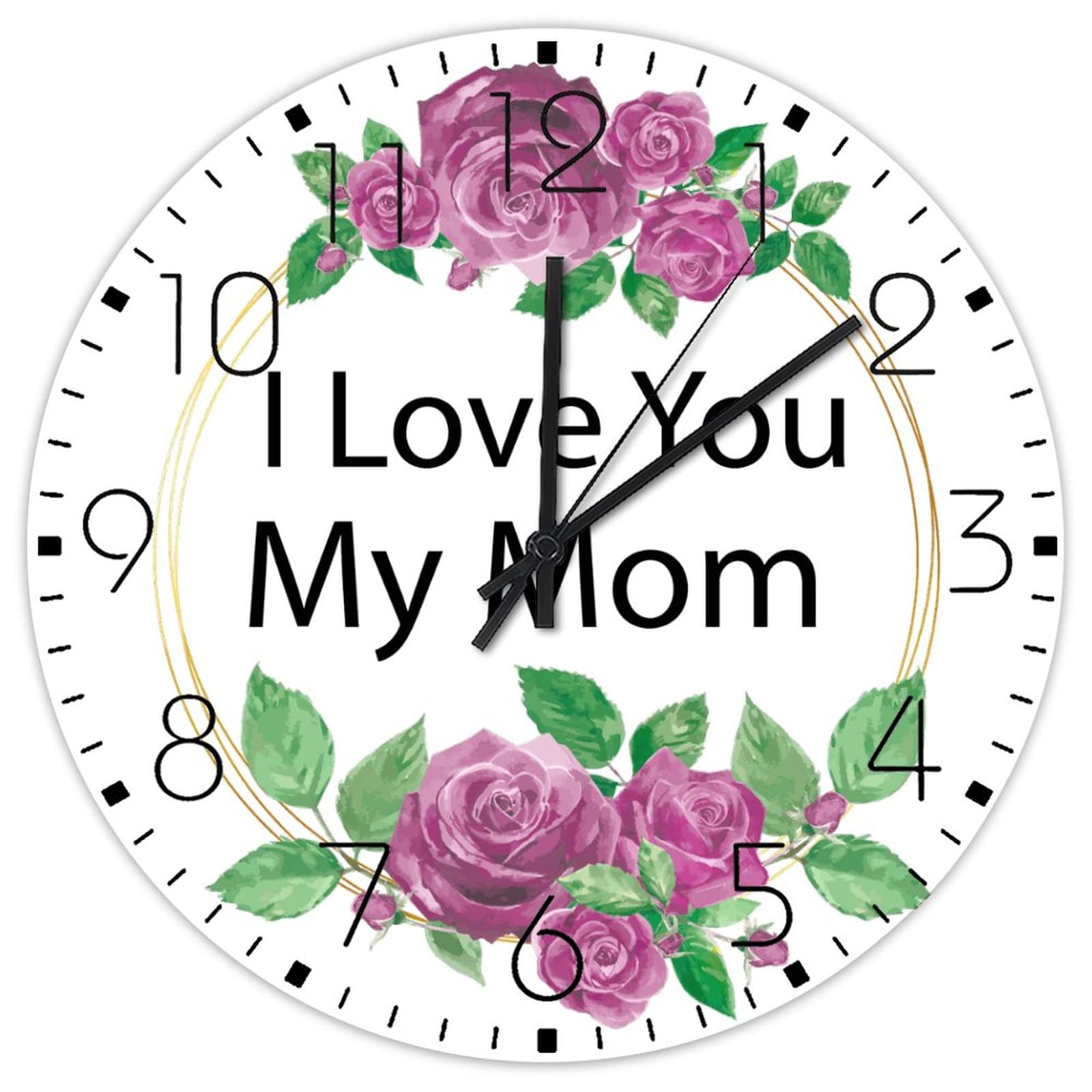 Horloge murale en bois I Love You My Mom : cadeau fête des mères original de 30 cm