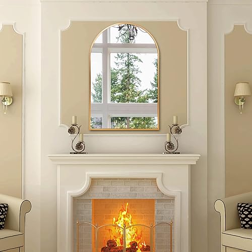 Miniatura 7 de Espejo de pared arqueado de 20 x 30 pulgadas, espejo de baño arqueado negro, espejo arqueado para decoración de tocador con marco de metal, espejo