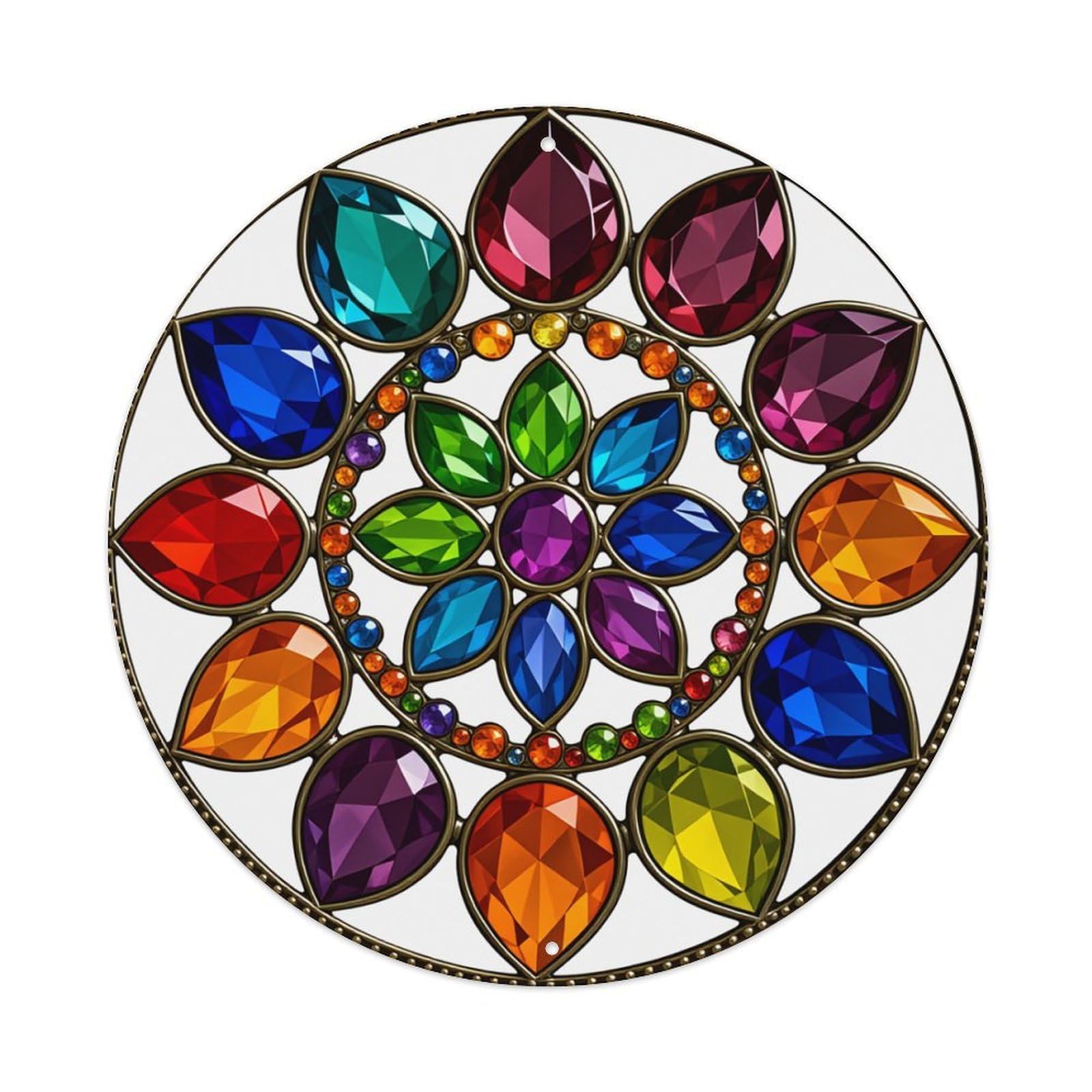 Colorful Gemstone Mandala Pattern Design Round Tin Sign Retro Metal Sign for Cafe Bar Pub Home Game Room Gym Club Wall Decoration Vintage Metal Poster 8x8 Inch