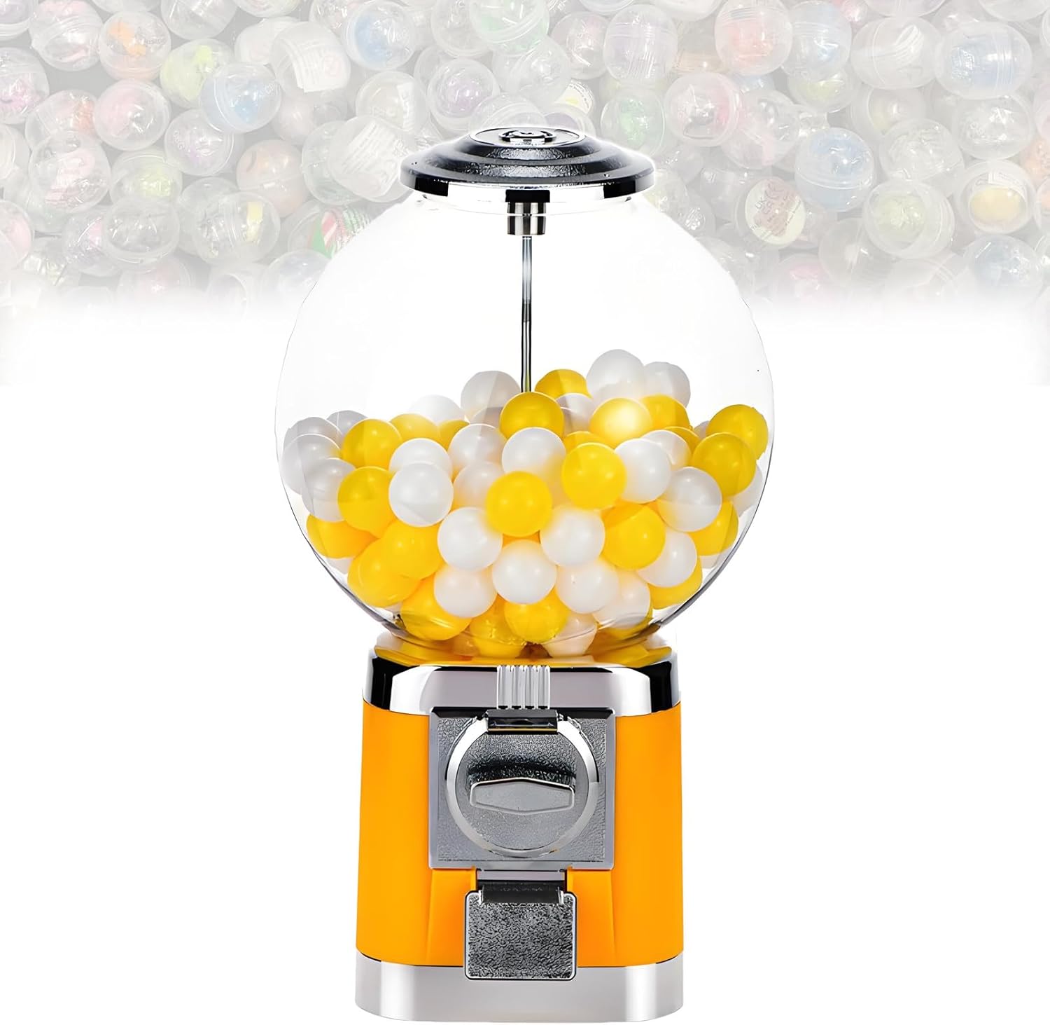 Automatic Gumball Vending Machine with Key, Big Bubble Dispenser for Retail Stores, Yellow Candy Machine, Perfect for Kids and Parties, Fun Snack Dispenser
