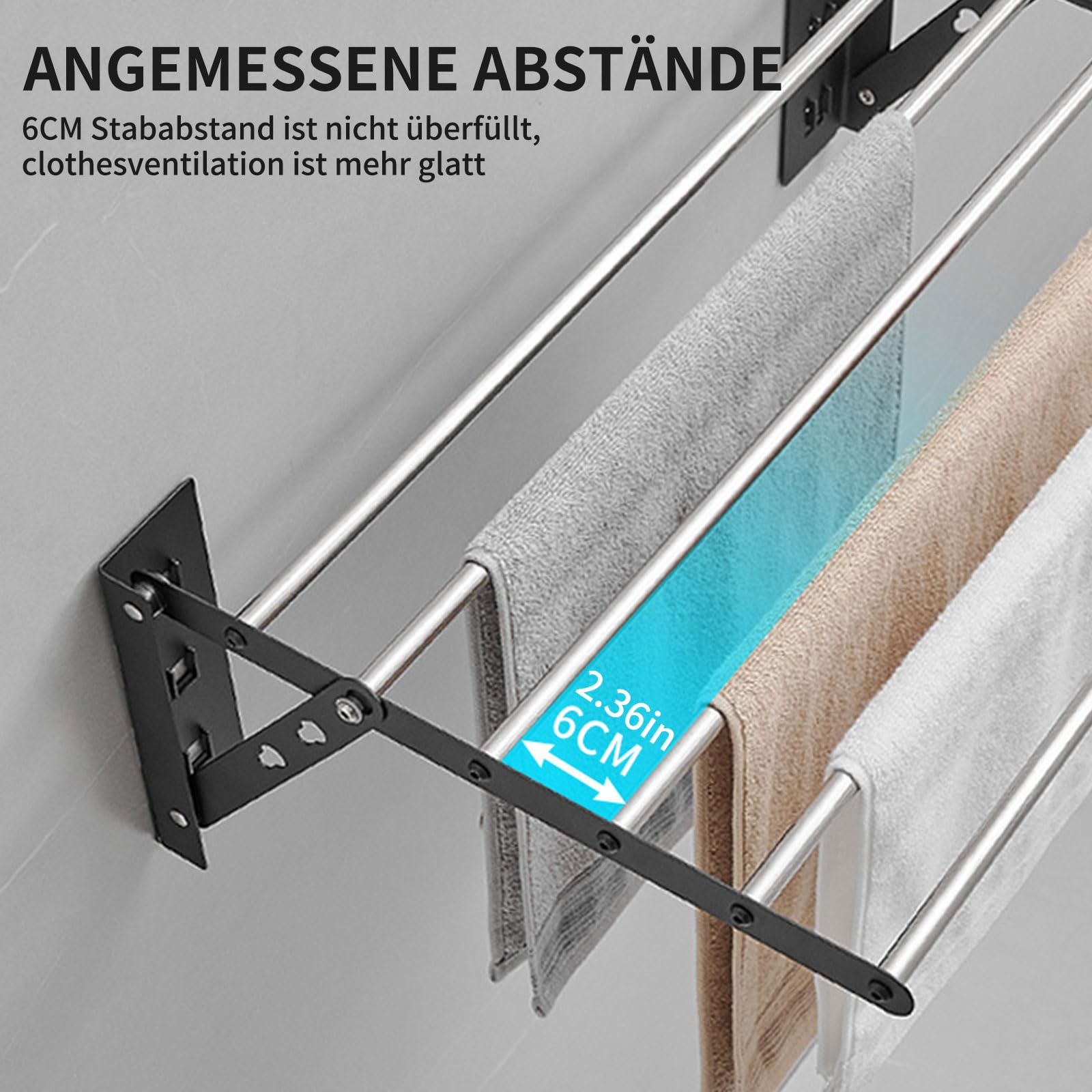 Asciugabiancheria da parete in acciaio inox, robusto e estensibile, per interni ed esterni (80 x 39,5 x 20 cm)