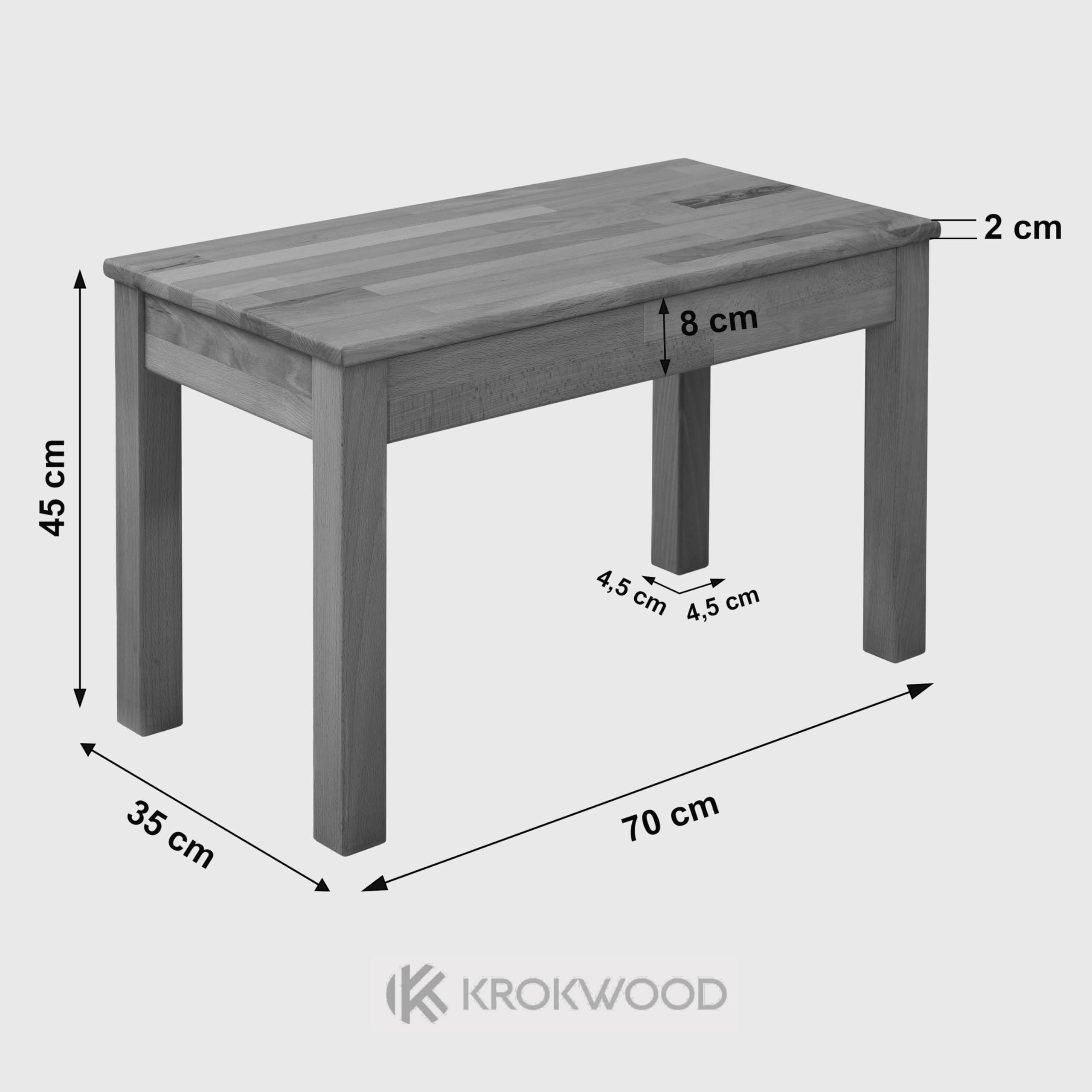 Krok Wood Sitzbank Tomas aus Massivholz (Buche, 70 x 35 x 45 cm)