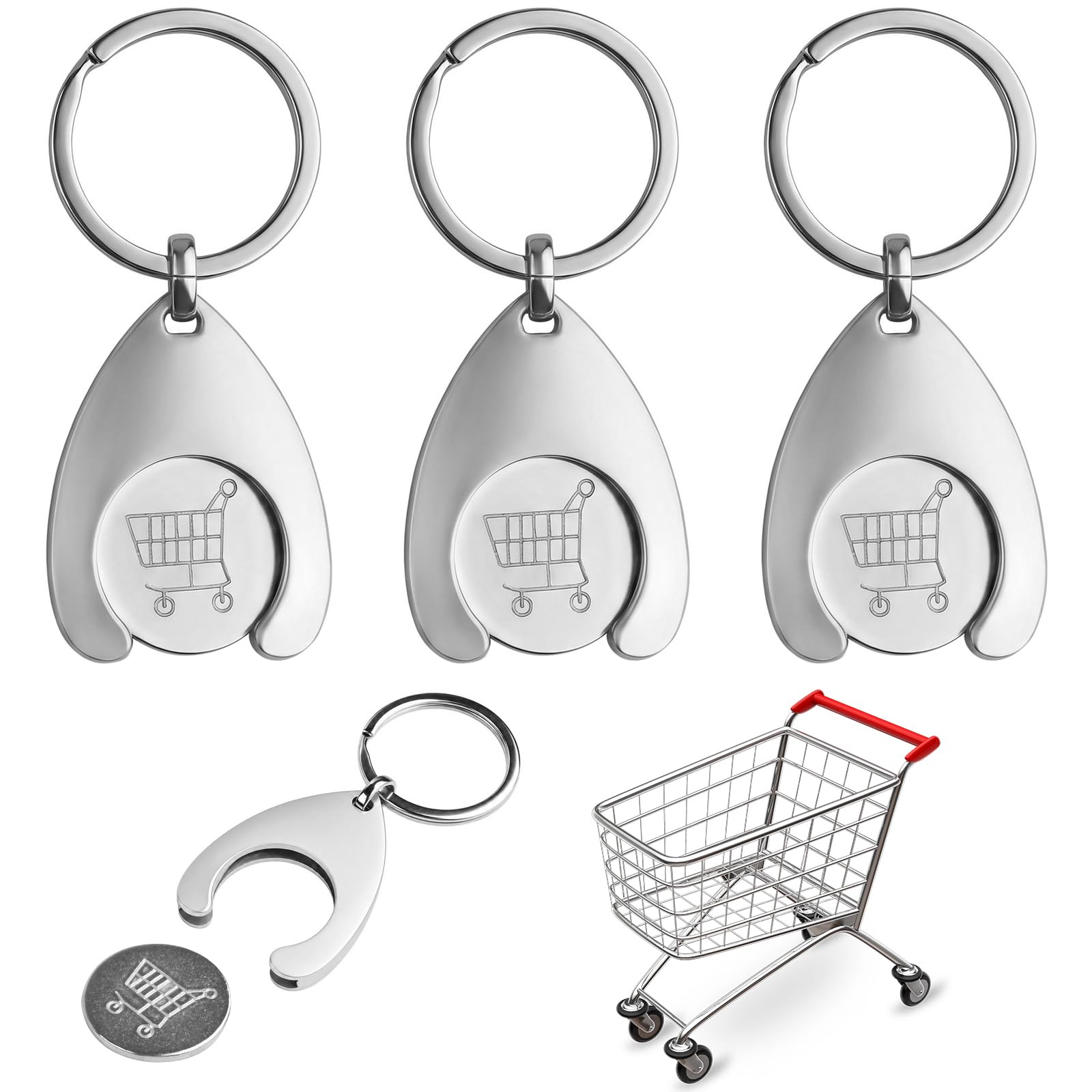 Zirax 3pcs Shopping Trolley Token Keyring, Reusable Pound Trolley Coin Replacement with Detachable Coin for Supermarket Carts & Gym Lockers