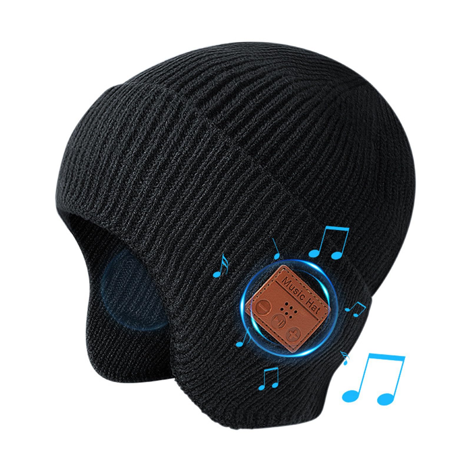 GZLMMY Winter Windproof Music Cap 5.0 Bluetooth-Compatible Stereo Headphones Music Hat Ear-Covering Headset Beanie Headwear Black