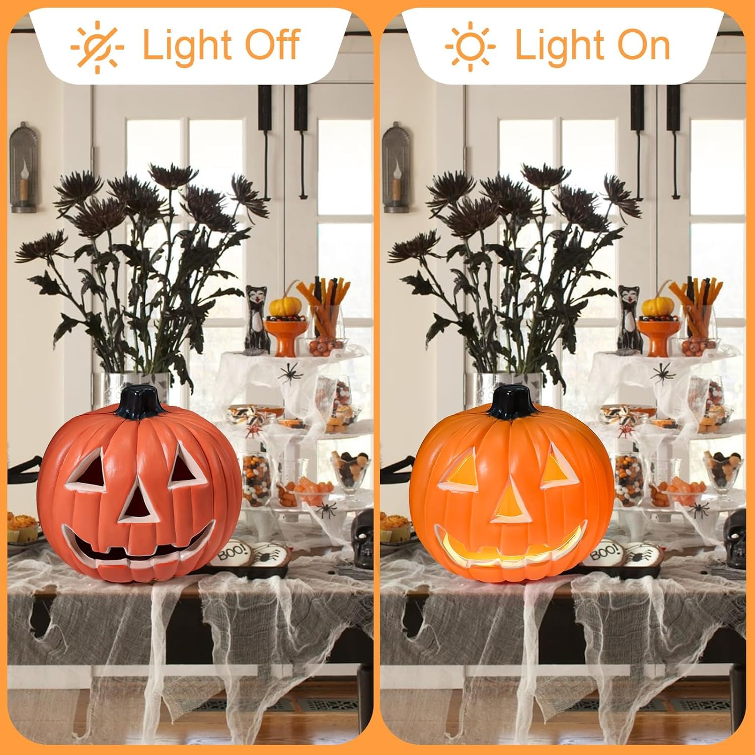 Decorazioni a zucca di Halloween, lanterna a LED a forma di zucca di Halloween, classica forma di zucca con volto sorridente tradizionale per tavolo, feste, cortile, giardino, uso interno ed esterno