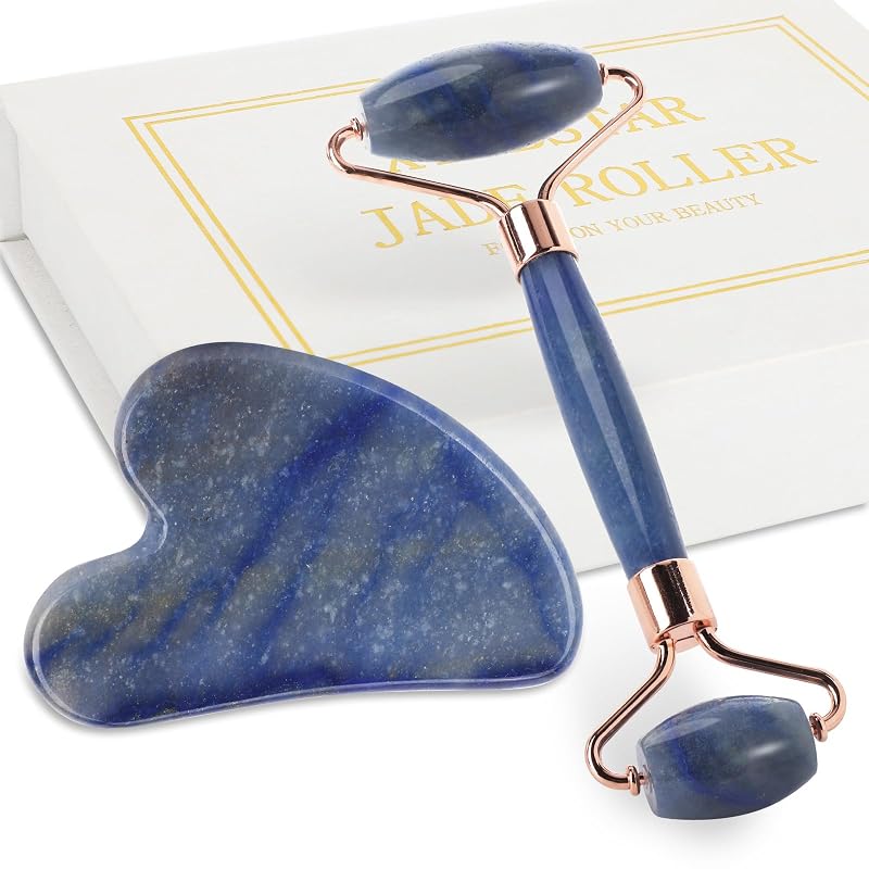 Kit facial XYZBSTAR com roller e placa Gua Sha, azul