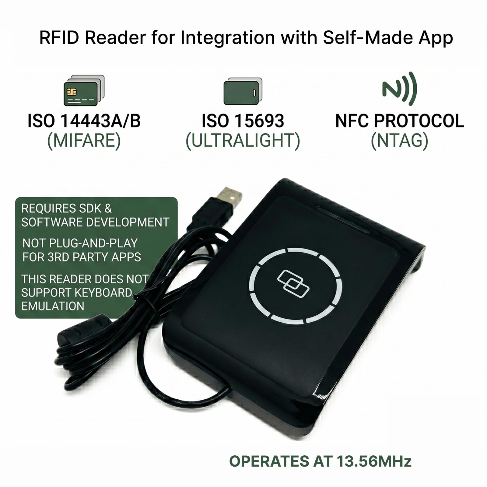 13,56 MHz RFID Reader Writer ISO 14443A/B, ISO 15693 do kart bezdotykowych Desfire, S50/S70, ultralekki