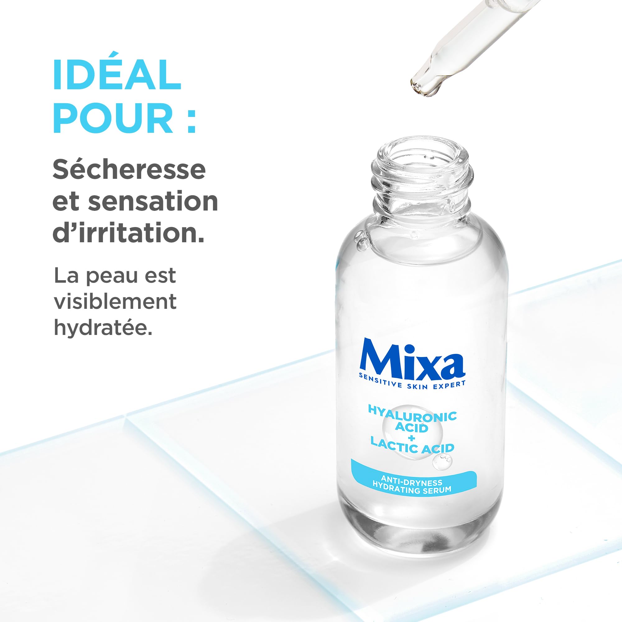 Mixa - Nawilżające koncentrat serum - do skóry odwodnionej i wrażliwej - wzbogacony o kwas hialuronowy i mlekowy - 30 ml