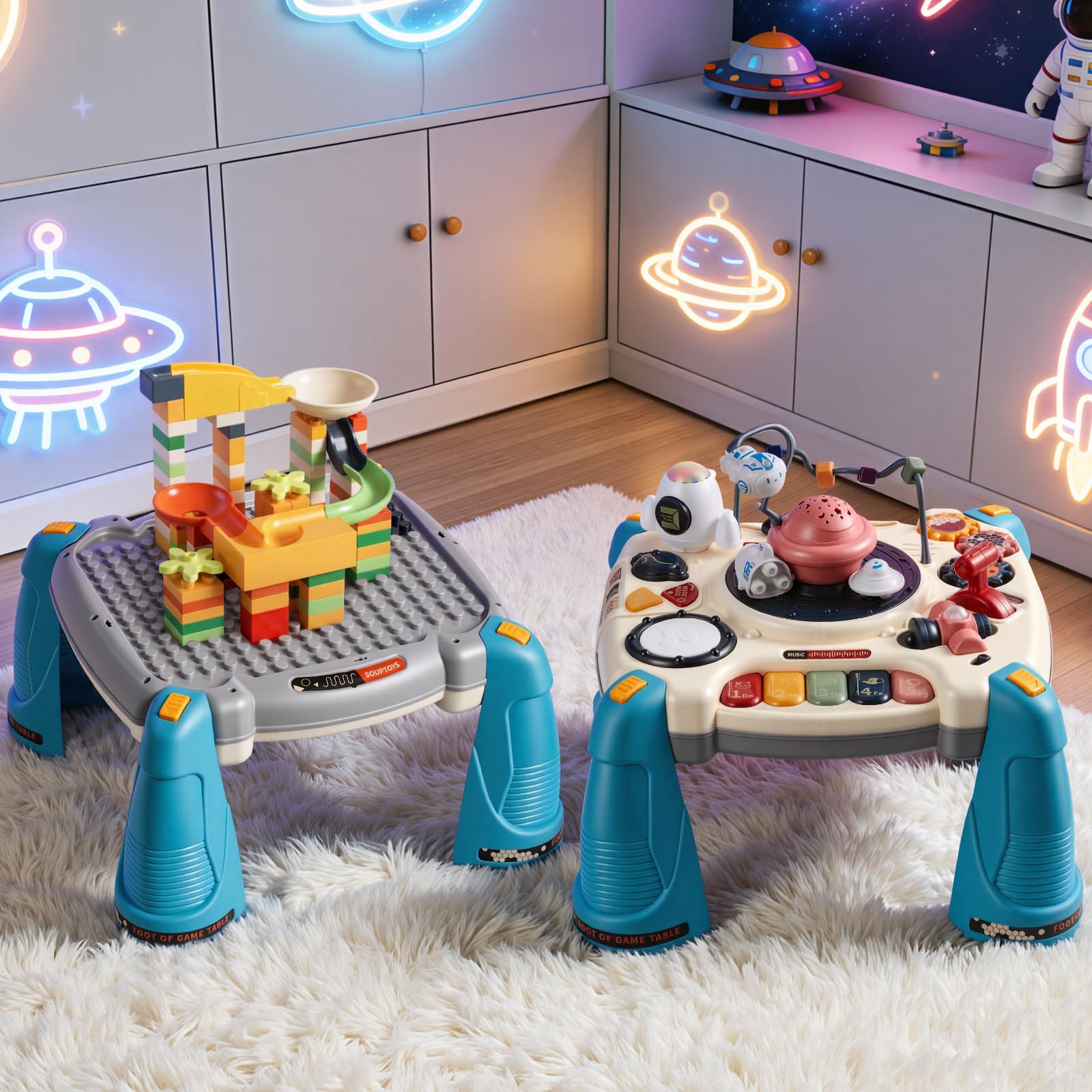 VEVOR Tavolo Attività Giocattoli Bambini 12 Giochi Pianoforte Percussioni Scrivania Astronave 60 Sorgenti Sonore