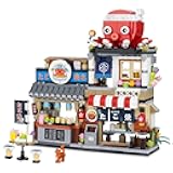 Japanese Street View Takoyaki Shop Mini Building Blocks, MOC Creative Japanese Toys for Girls 6-12 Years Old, 722 Pcs Simulation Architecture Construction Toy, Gift Idea for Kids Adults