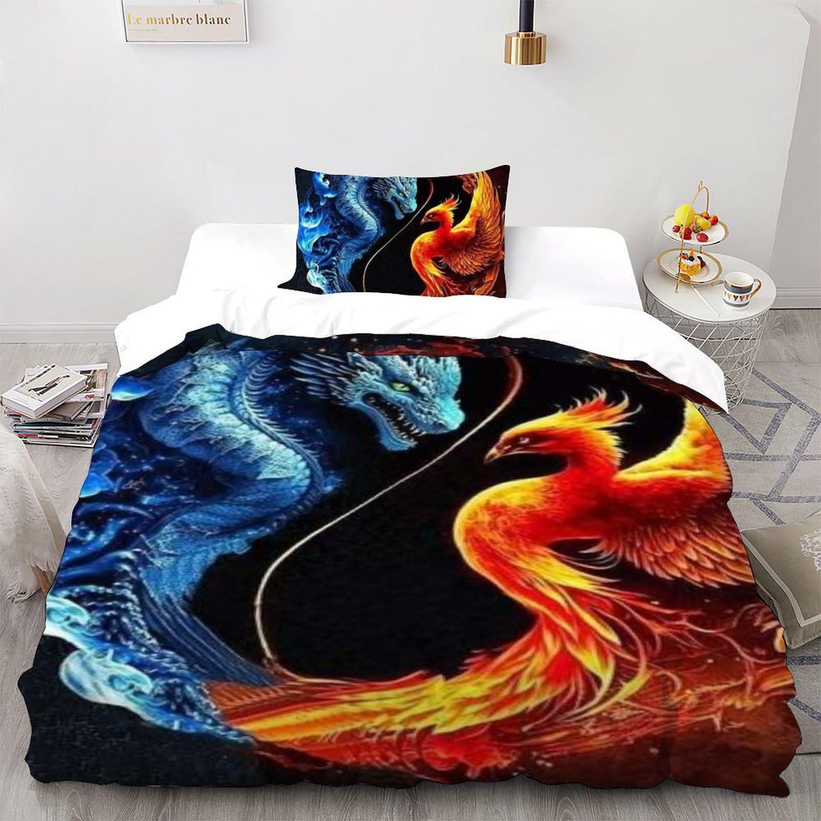 Parure de lit dragon 3D facile à laver pour lit simple enfant 135x200cm
