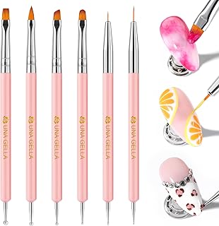 UNA GELLA Nail Art Brushes Set 6PCS Pink Color Double-ended Nail Design Dotting Tools Nail Art Gel Polish Brushes for Gel Polish Lines, Nail Drawing Pen DIY Nail Art Supplies
