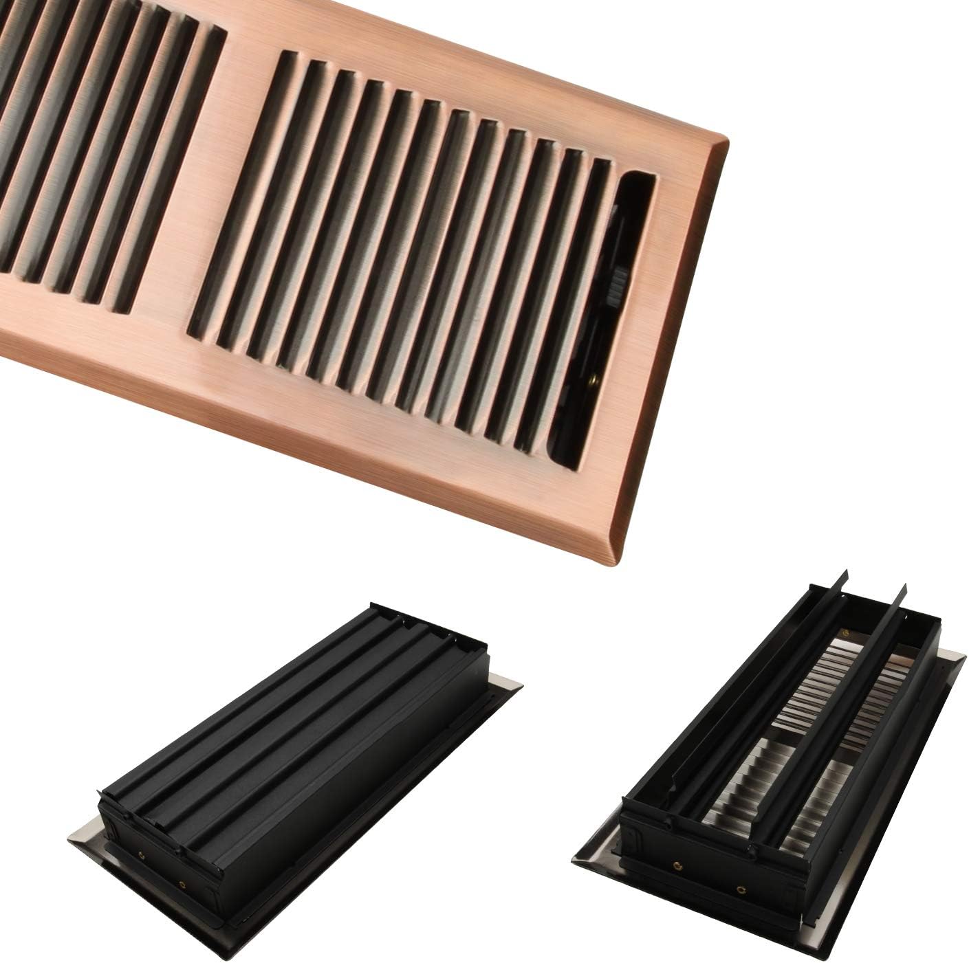 Akicon 4"x10" Floor Register with Trap Net, 4-Inch x 10-Inch Duct Opening Measurements, Copper Finishing