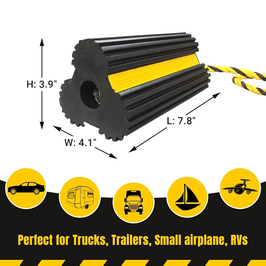 Dual Wheel Chocks 4-Pack Heavy Duty Rubber Wheel Chocks With Rope ...